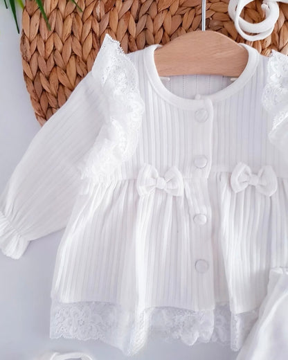 [Gamme Premium] Ensemble bébé fille 5 pièces – Blanc coton bio (0-3 mois)