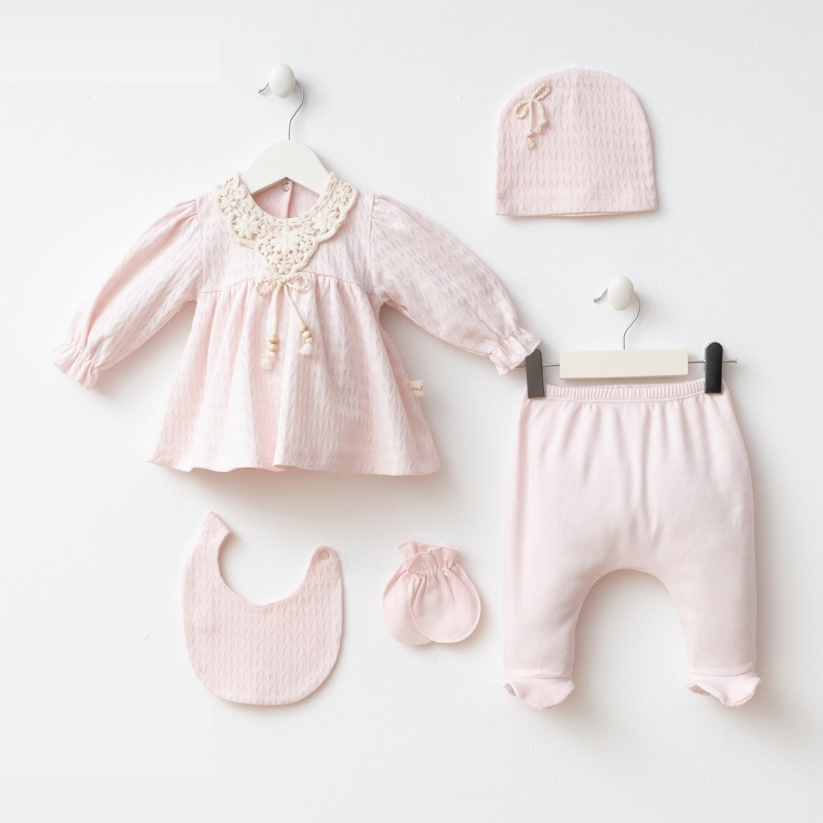 [Gamme Premium] Ensemble bébé fille 5 pièces – Blanc ou rose (0-3 mois)- coton bio