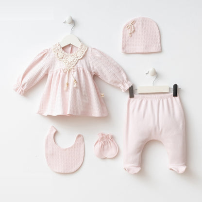 [Gamme Premium] Ensemble bébé fille 5 pièces – Blanc ou rose (0-3 mois)- coton bio