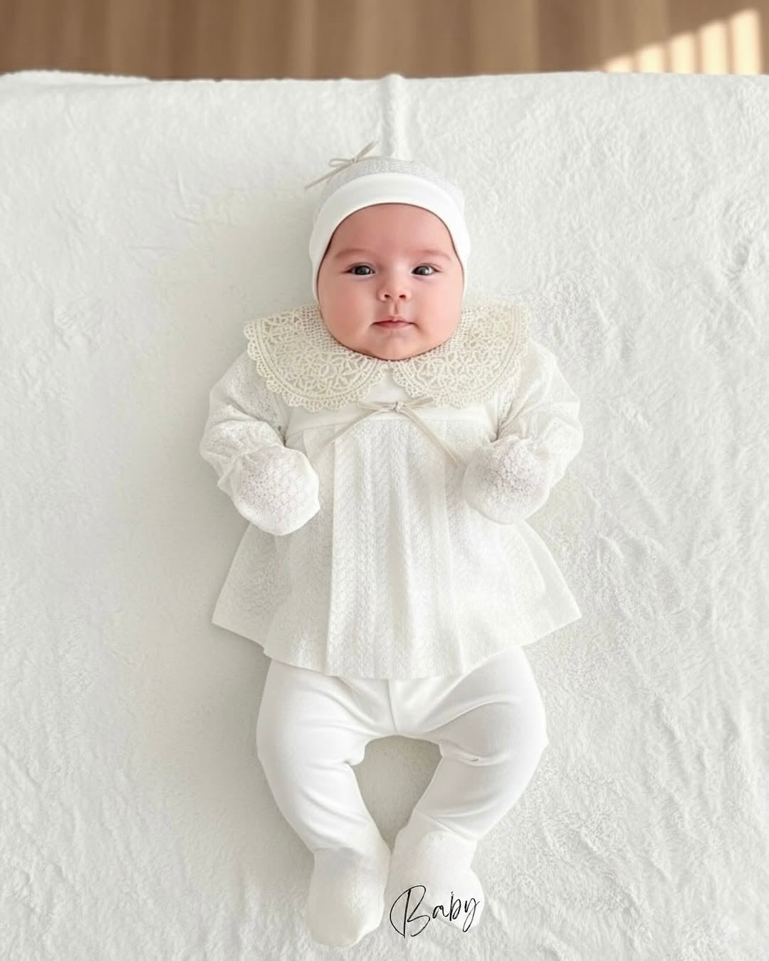 [Gamme Premium] Ensemble bébé fille 5 pièces – Blanc coton (0-3 mois)
