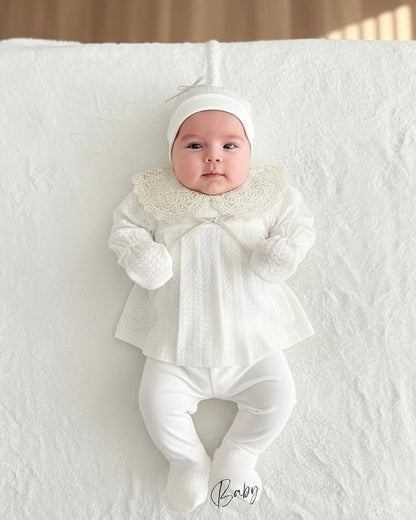 [Gamme Premium] Ensemble bébé fille 5 pièces – Blanc coton (0-3 mois)