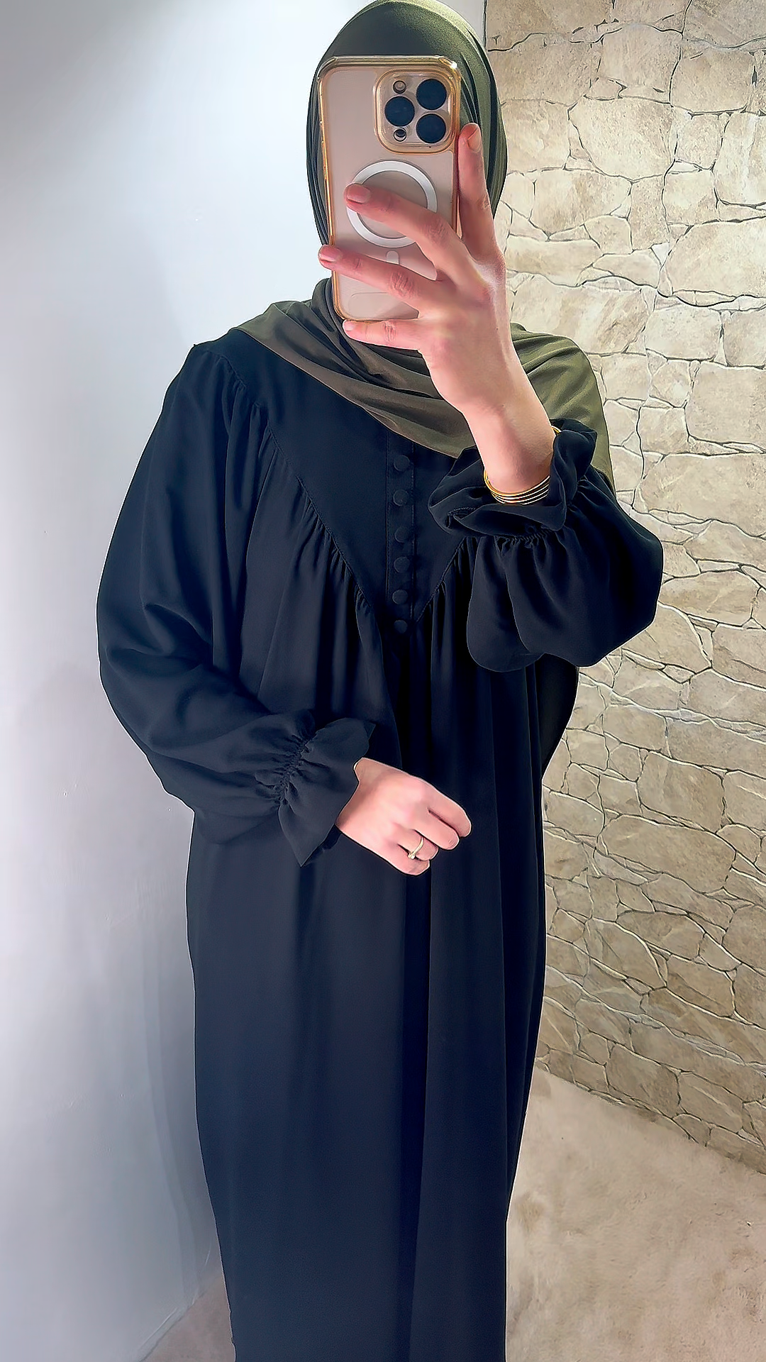 [Premium] Abaya manche fleur - noir pur