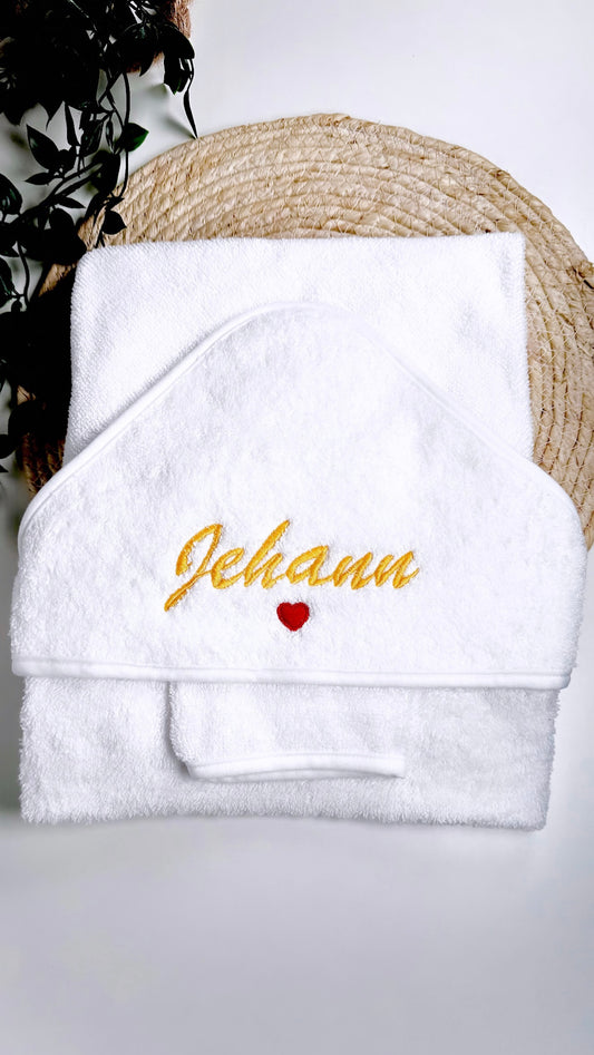 Cap de bain serviette personnalisé avec le prénom de bébé en coton