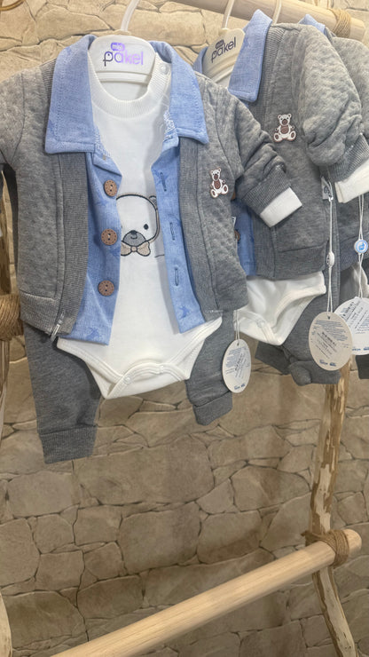 Ensemble garçon 3 PCS 100% coton -bleu/gris