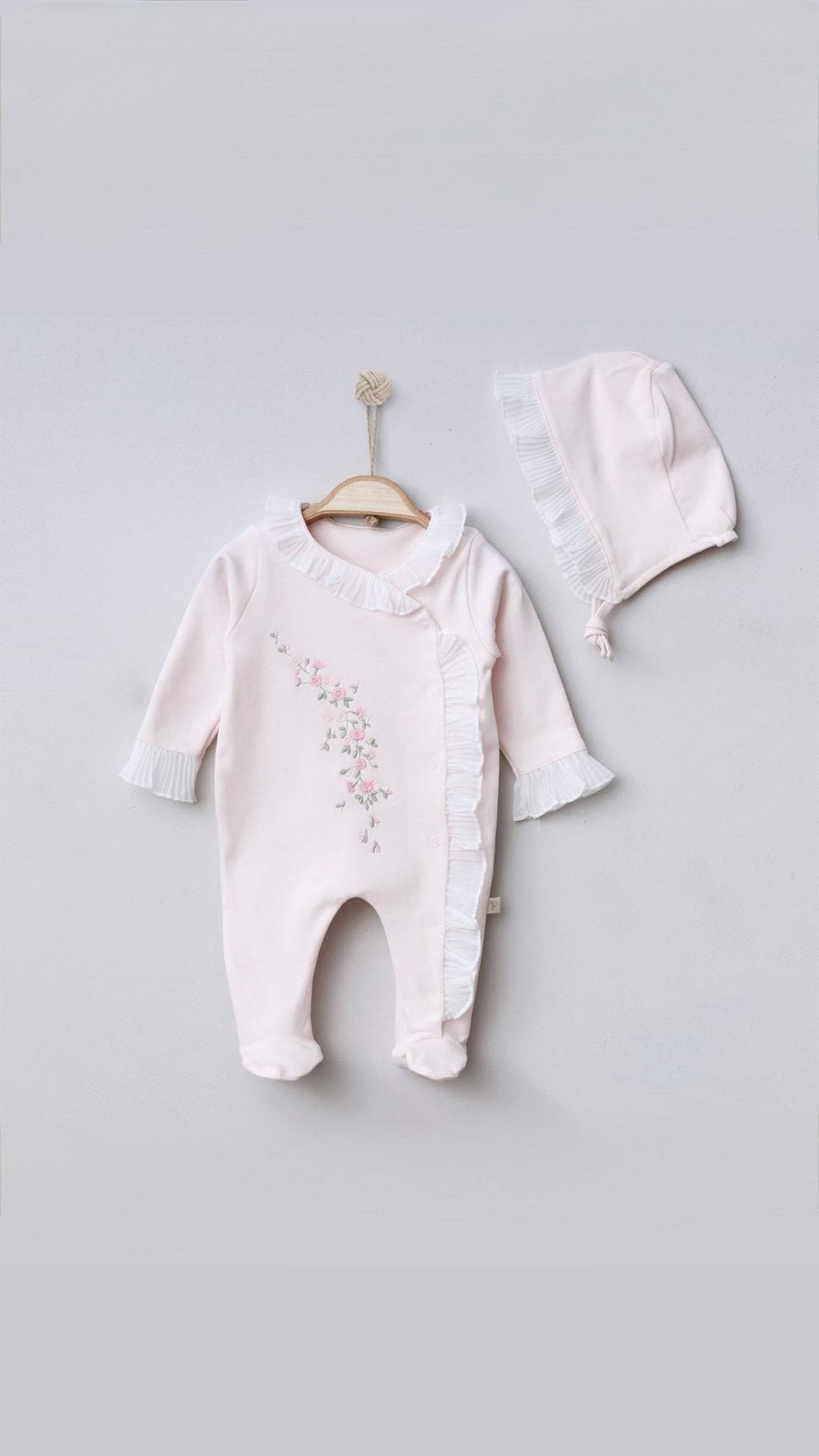[Gamme Premium] Ensemble bébé fille 2 pièces – Rose perle, coton bio (0-9 mois)