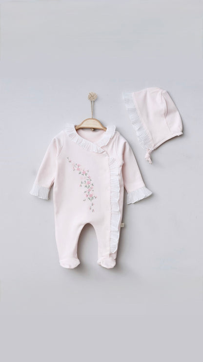 [Gamme Premium] Ensemble bébé fille 2 pièces – Rose perle, coton bio (0-9 mois)