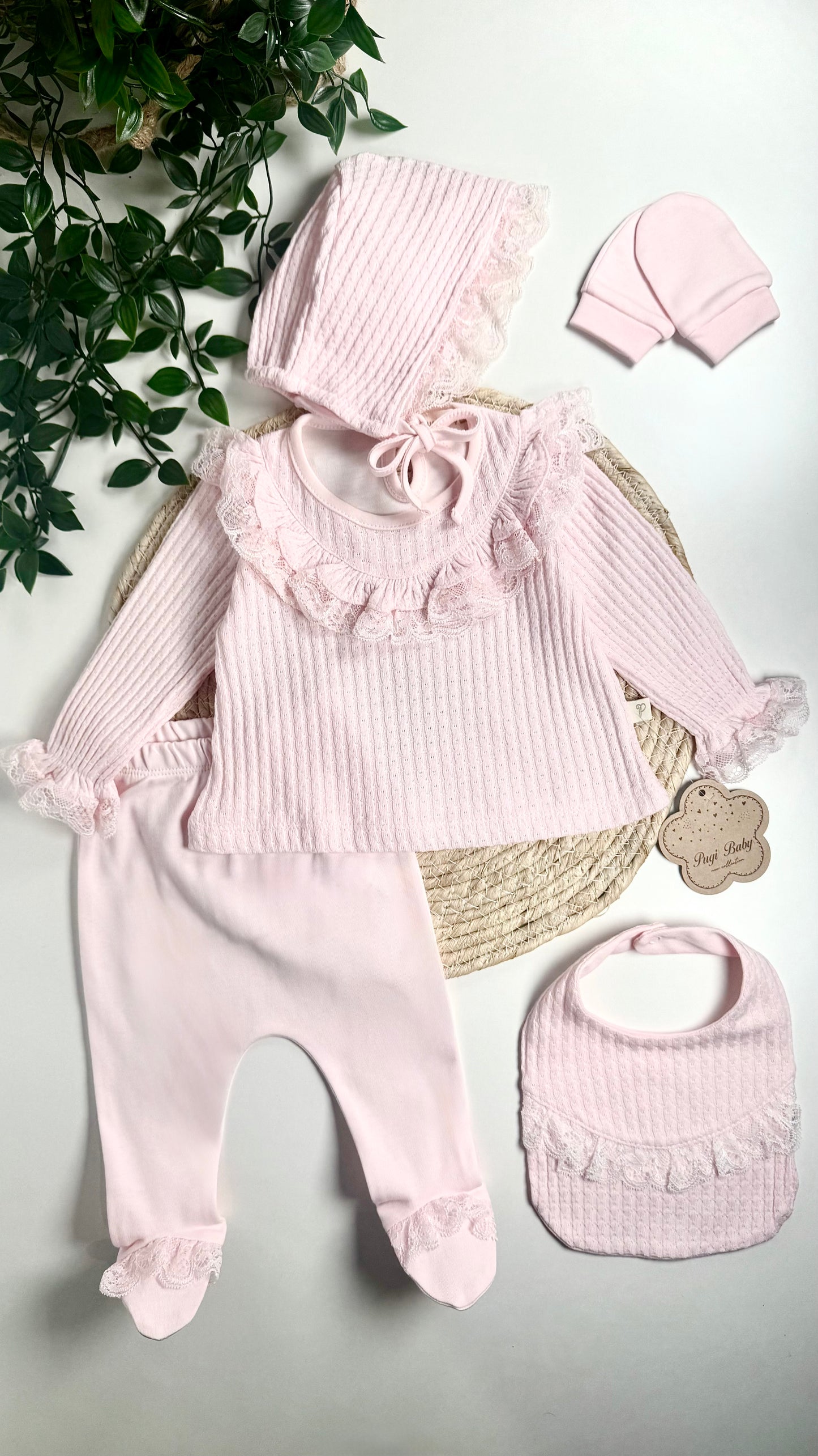 Set naissance fille (0-3 mois) à volants - coton bio [rose]