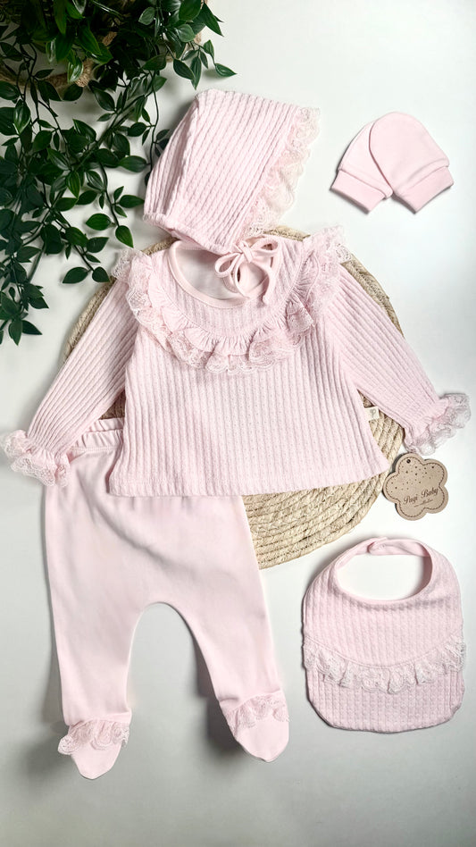 Set naissance fille (0-3 mois) à volants - coton bio [rose]