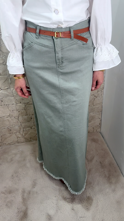 [Premium] Jupe longue droite - denim épais - crème - kaki clair