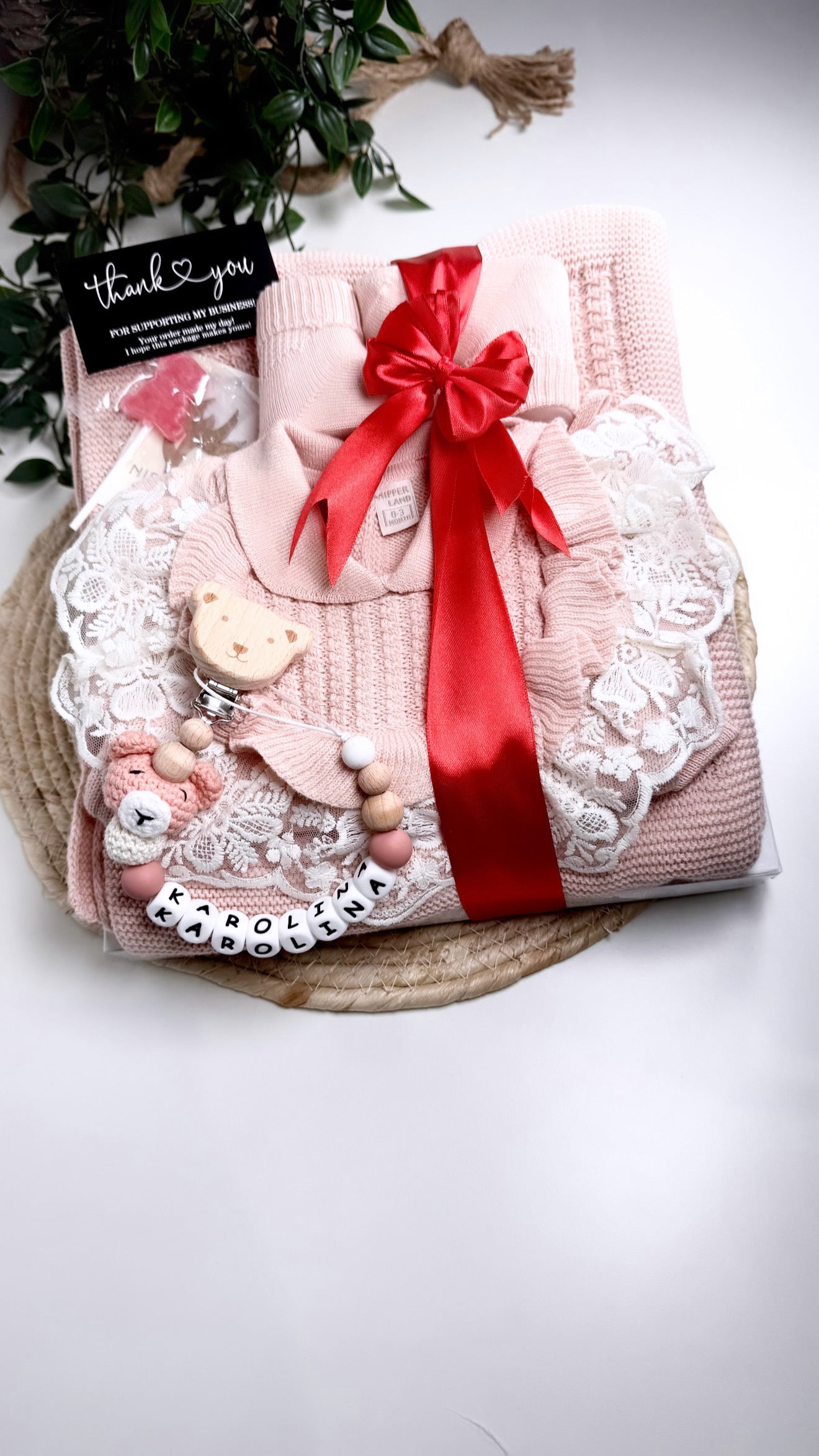 Attache-tétine personnalisée en bois & silicone – Clip ourson