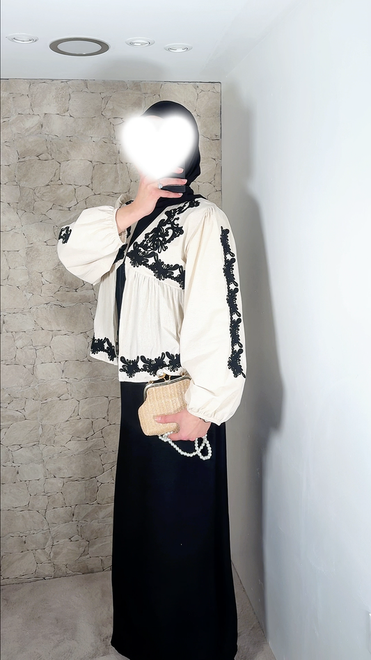 [Haut de gamme]  Gilet manche ballon brodé - noir ou crème