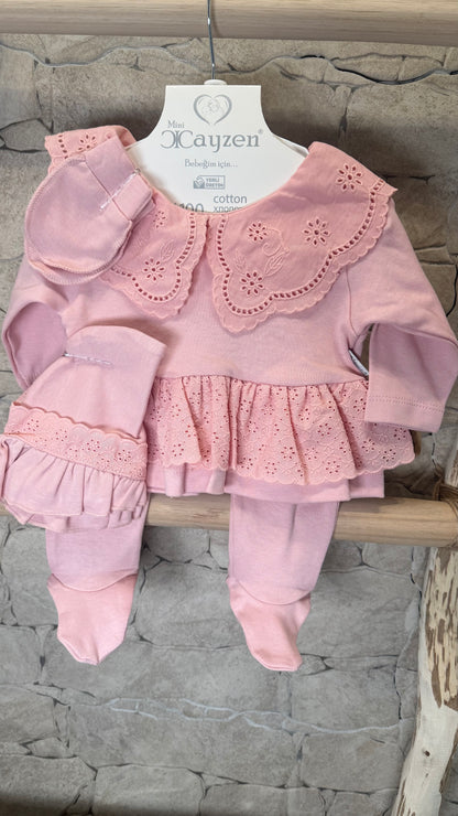 Set naissance fille (0-3 mois) coton bio [crème] ou [rose]