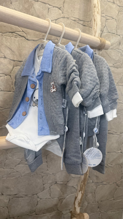 Ensemble garçon 3 PCS 100% coton -bleu/gris