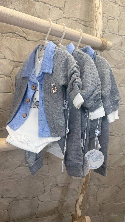 Ensemble garçon 3 PCS 100% coton -bleu/gris