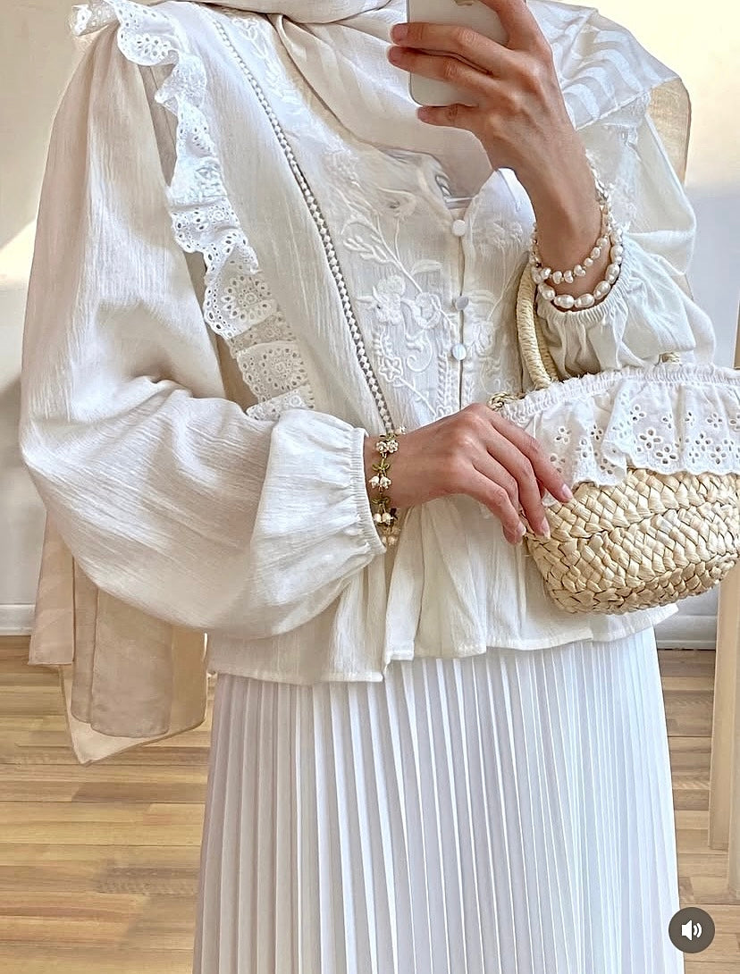 [Premium] Blouse manche ballon en lin - crème