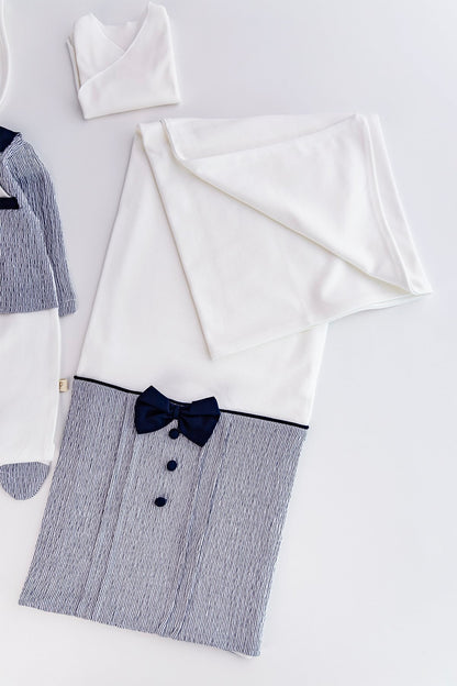 Ensemble garçon 100% coton -bleu/blanc 0-3 mois