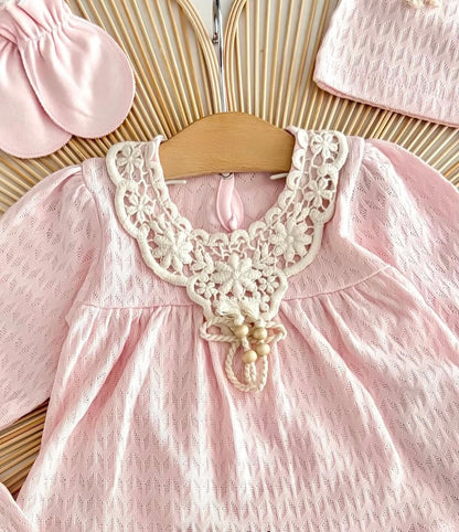 [Gamme Premium] Ensemble bébé fille 5 pièces – Blanc ou rose (0-3 mois)- coton bio