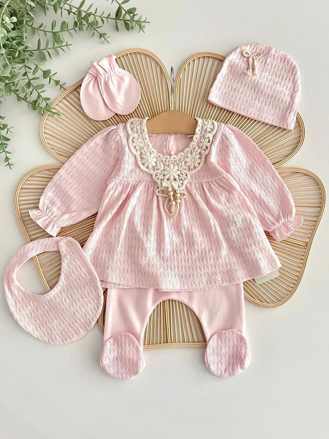 [Gamme Premium] Ensemble bébé fille 5 pièces – Blanc ou rose (0-3 mois)- coton bio