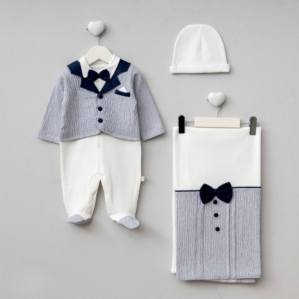 Ensemble garçon 100% coton -bleu/blanc 0-3 mois