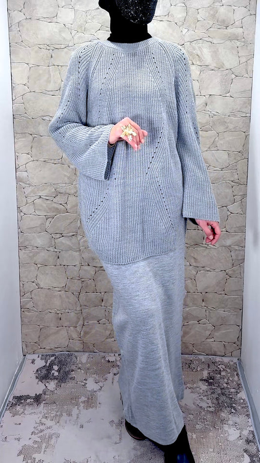 [Premium] Ensemble jupe en maille - gris