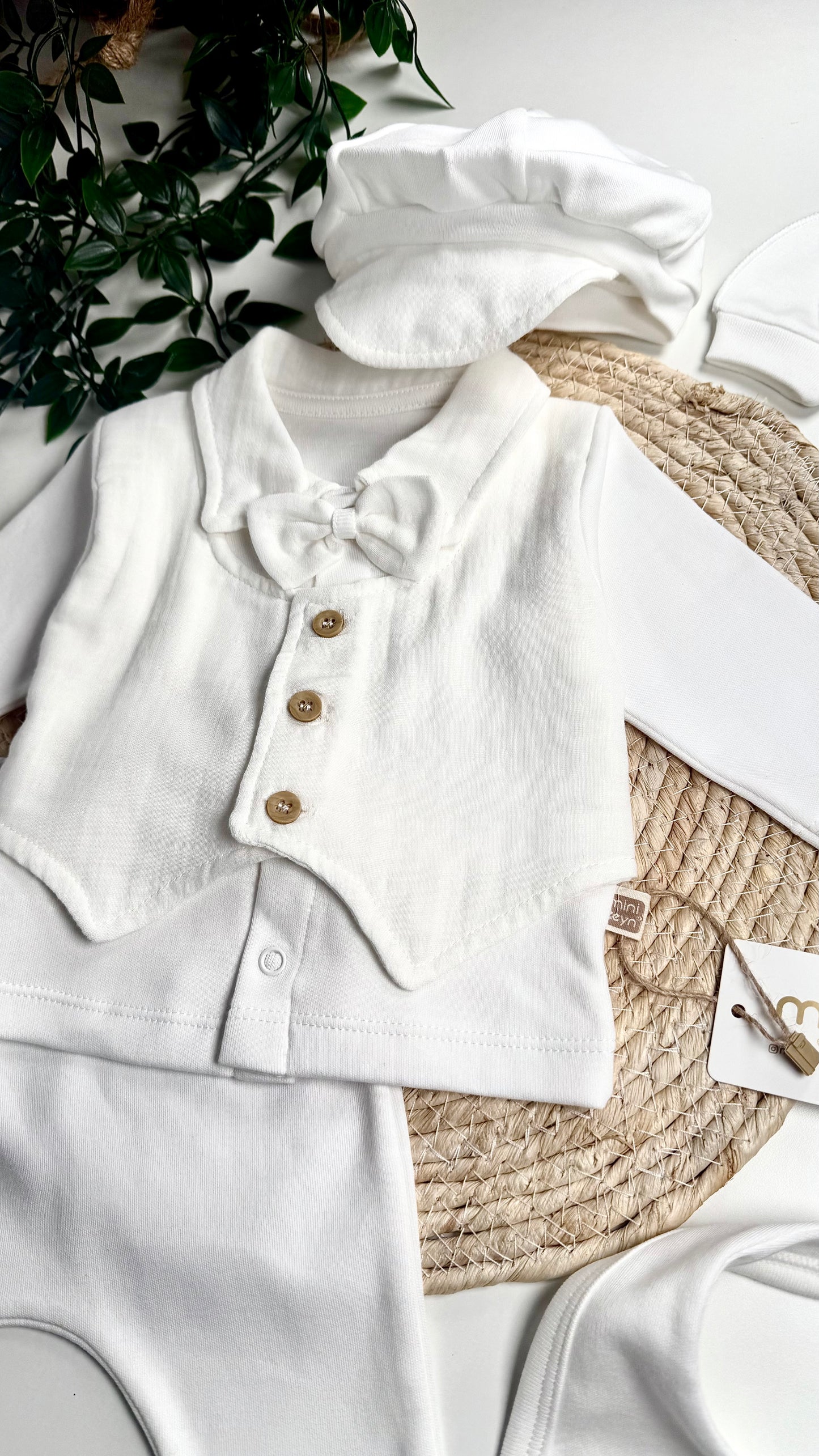 Haut et pantalon ensemble naissance garçon blanc 0-3 mois – Coton doux et hypoallergénique