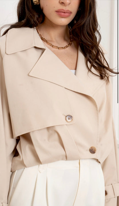 [Haut de gamme] Veste Trench court structuré - crème ou noir