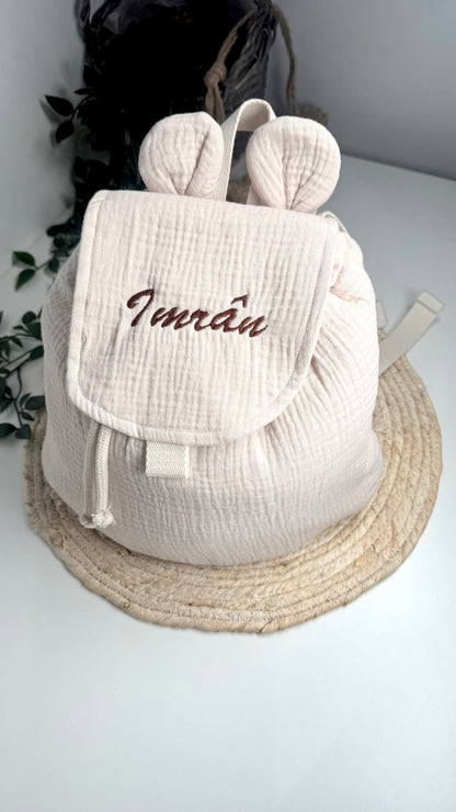 🧵Sac à dos enfant personnalisé en gaze de coton – Crèche & maternelle｜OEKO-TEX®