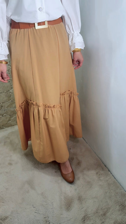 [Premium] Jupe longue  - cloche - couleur moutarde/pêche