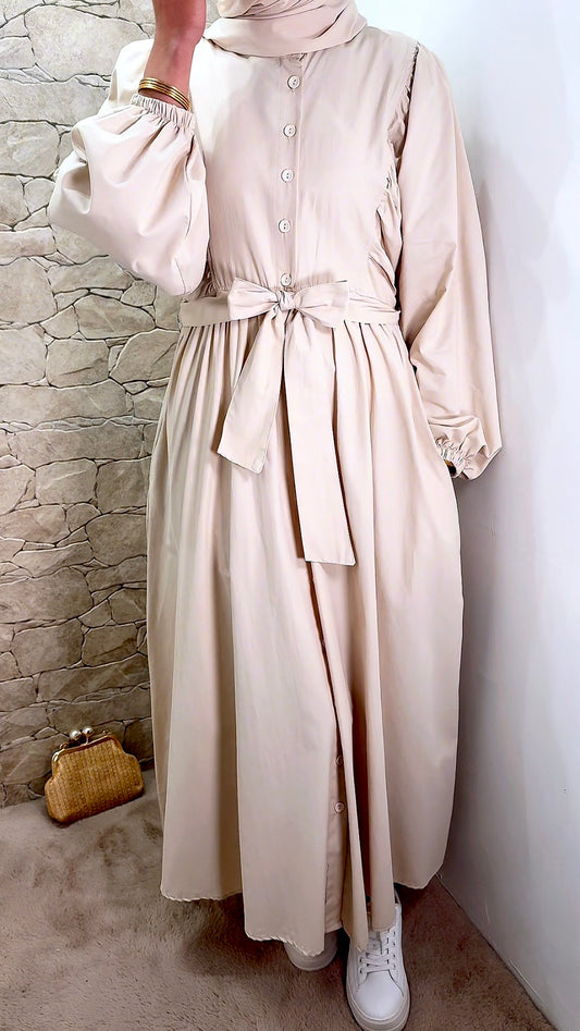 [Premium] Robe manche ballon - matière trench - noir ou crème