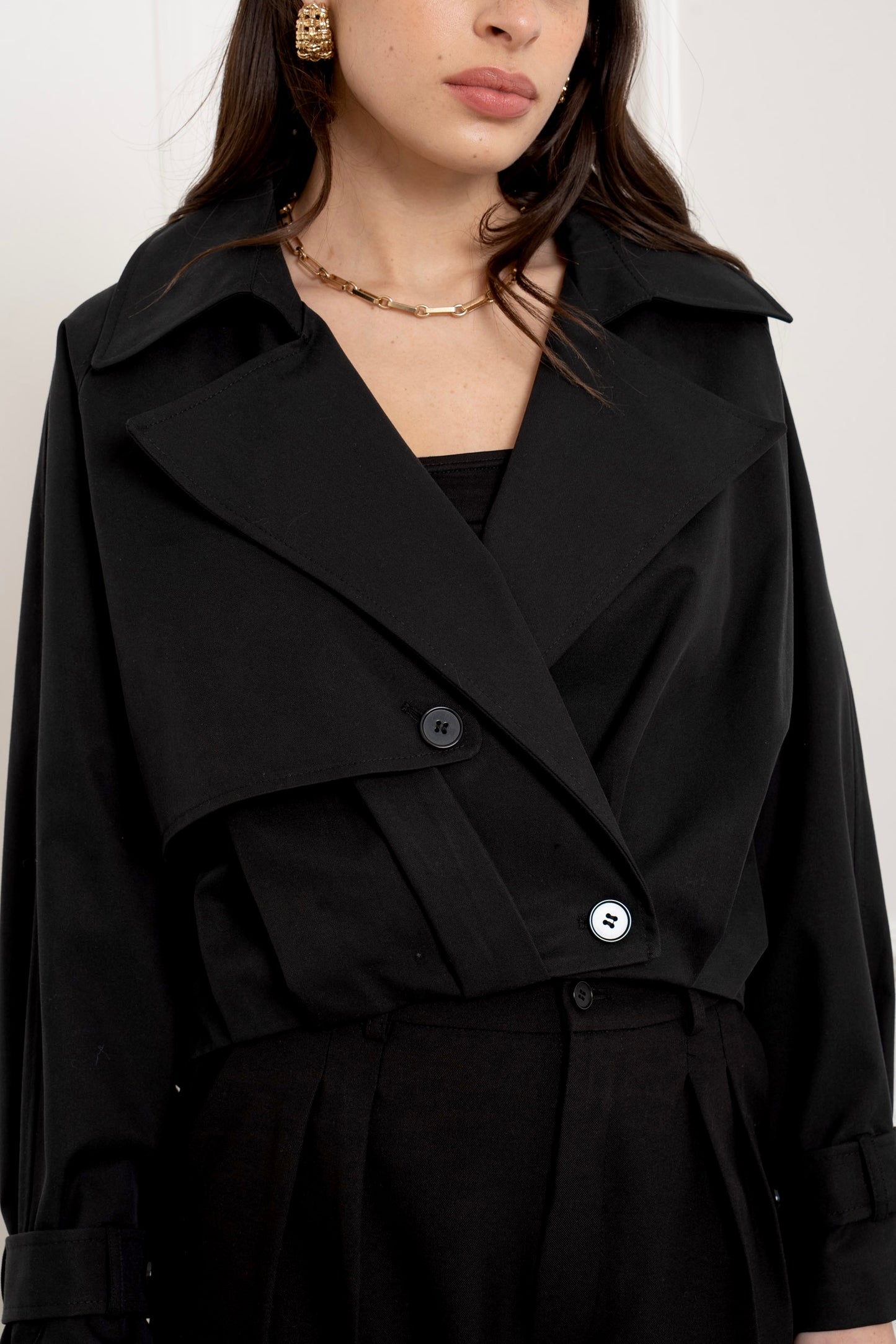 [Haut de gamme] Veste Trench court structuré - crème ou noir