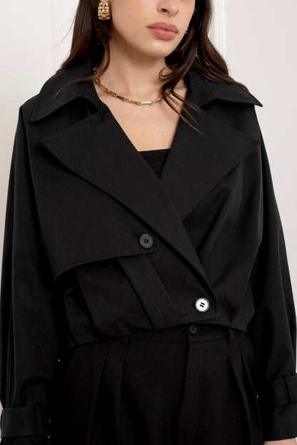 [Haut de gamme] Veste Trench court structuré - crème ou noir