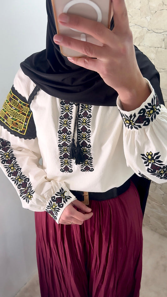 [Premium] Blouse brodée - manche ballon - cerise 🍒