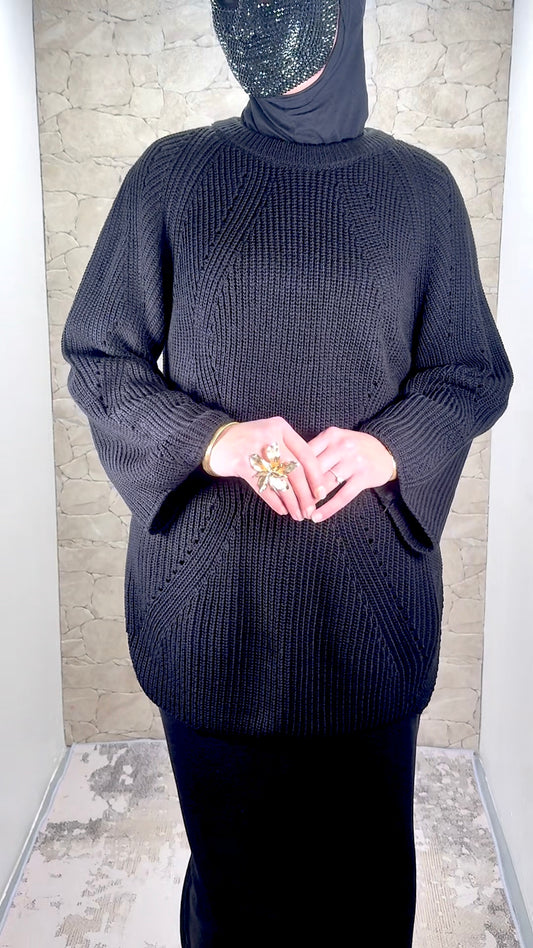 [Premium] Ensemble jupe en maille - noir pur