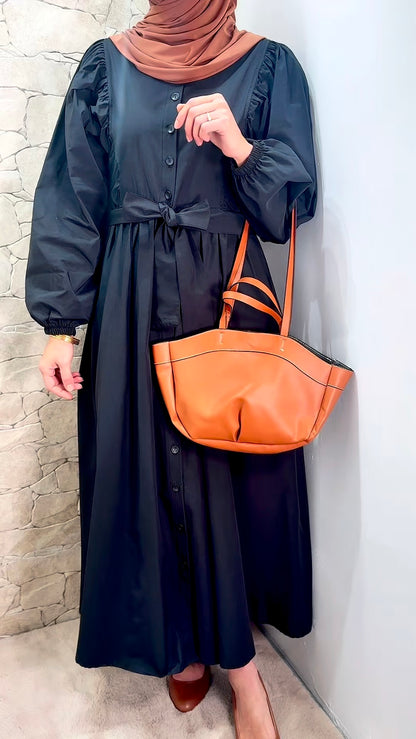 [Premium] Robe manche ballon - matière trench - noir ou crème