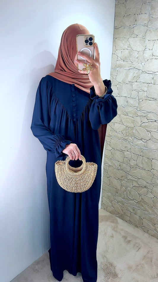 [Premium] Abaya manche fleur - bleu marine