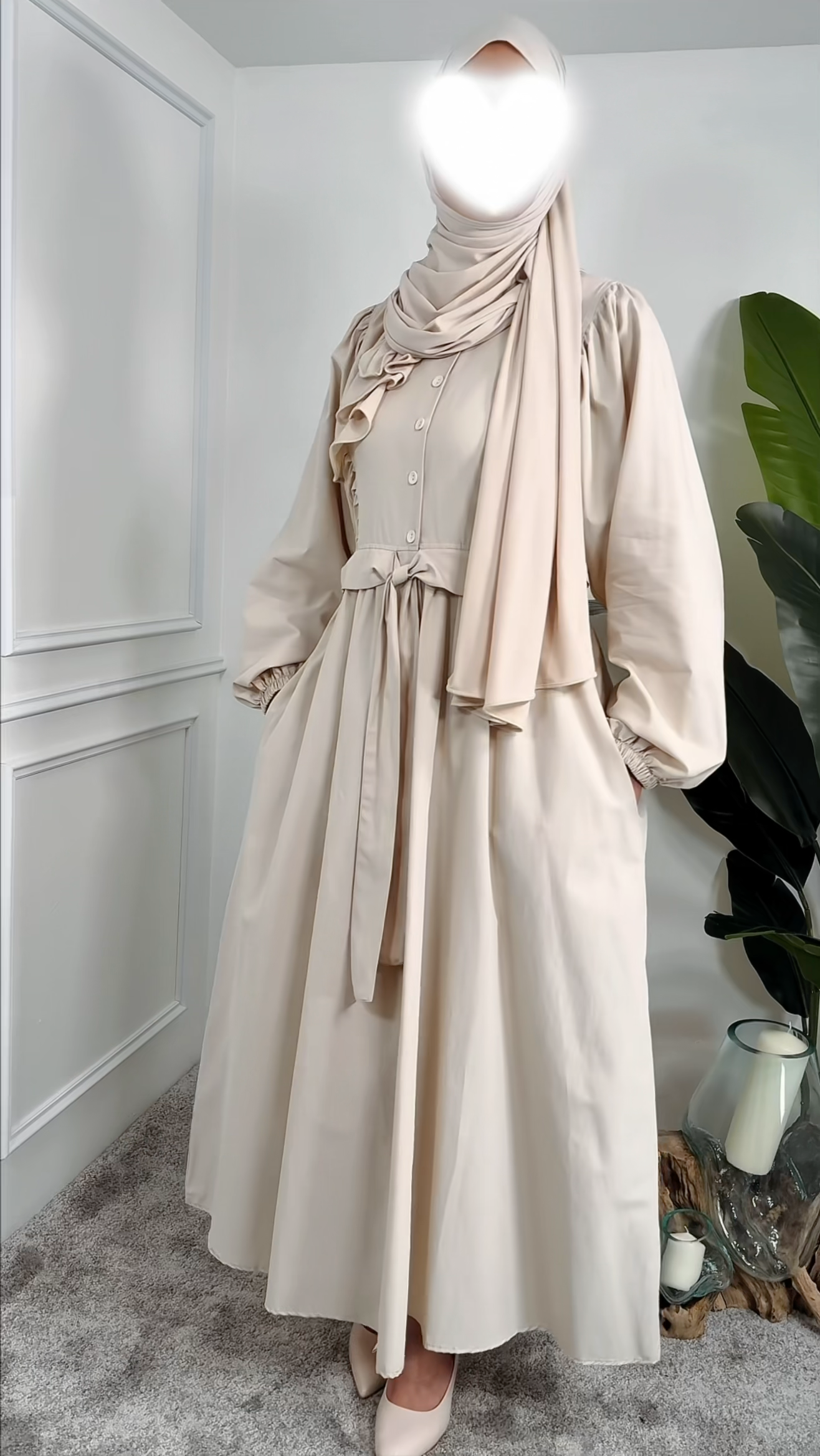 [Premium] Robe manche ballon - matière trench épais - noir ou crème