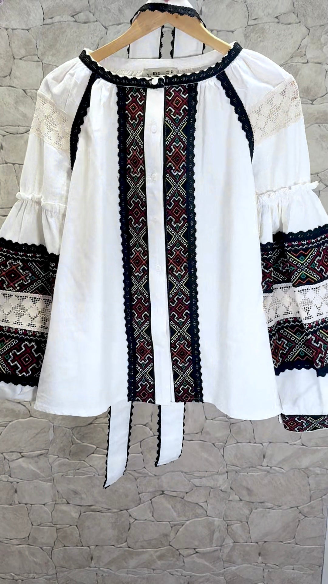 [Premium] Chemise + ceinture brodées - manche ballon - blanc