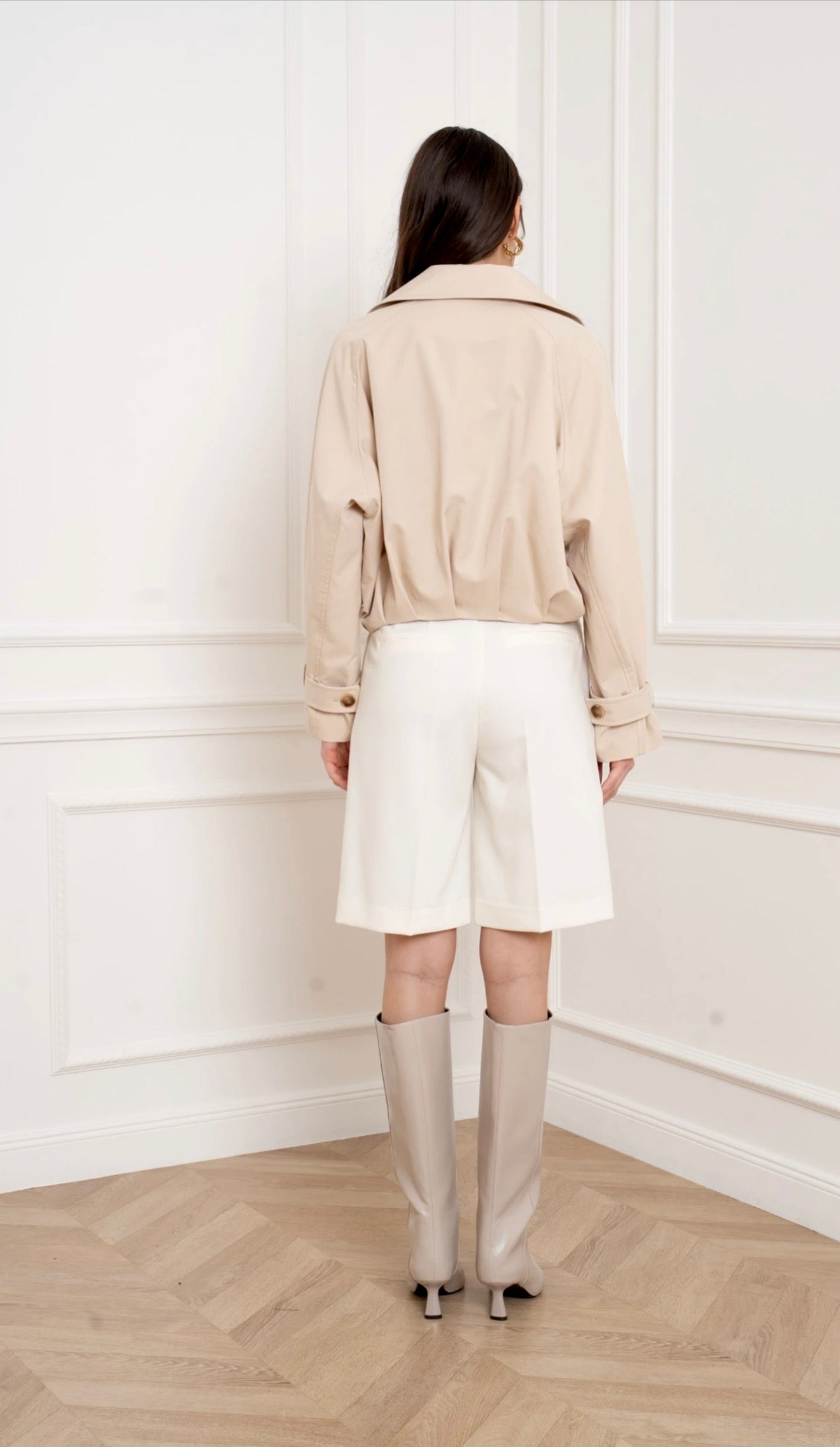 [Haut de gamme] Veste Trench court structuré - crème ou noir