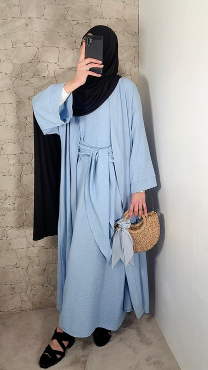 Abaya effet lin - set 2PCS - plusieurs coloris