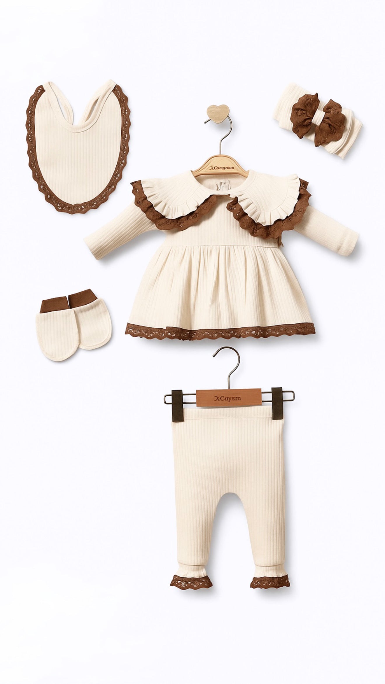 Ensemble naissance fille de 5 pièces en coton bio, doux et confortable pour bébé