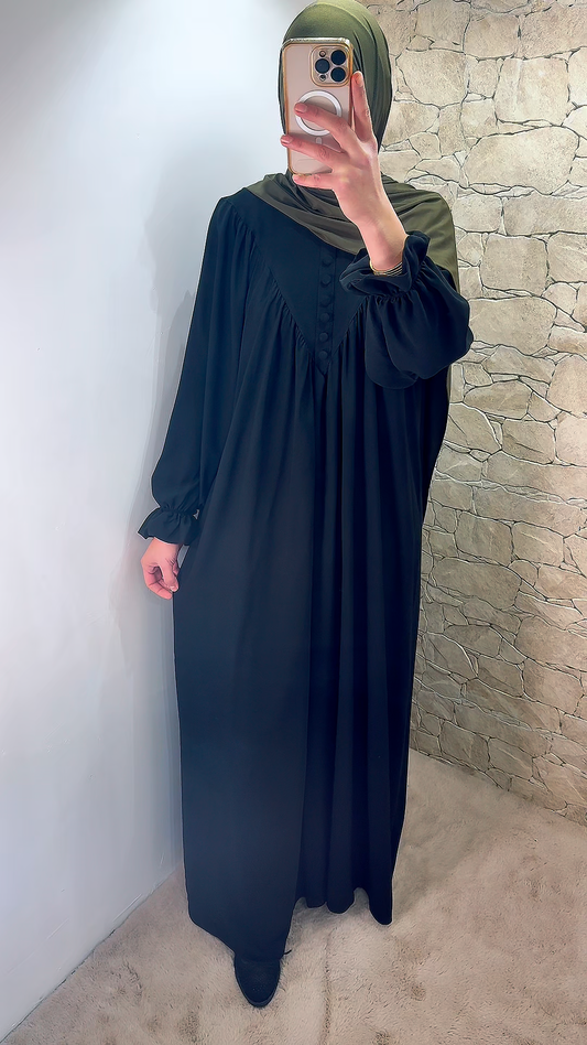 [Premium] Abaya manche fleur - noir pur