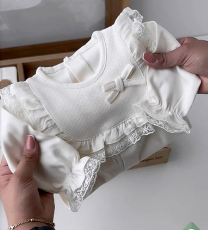 [Gamme Premium] Ensemble bébé fille – blanc pur ou rose perle, coton bio (0-6 mois)