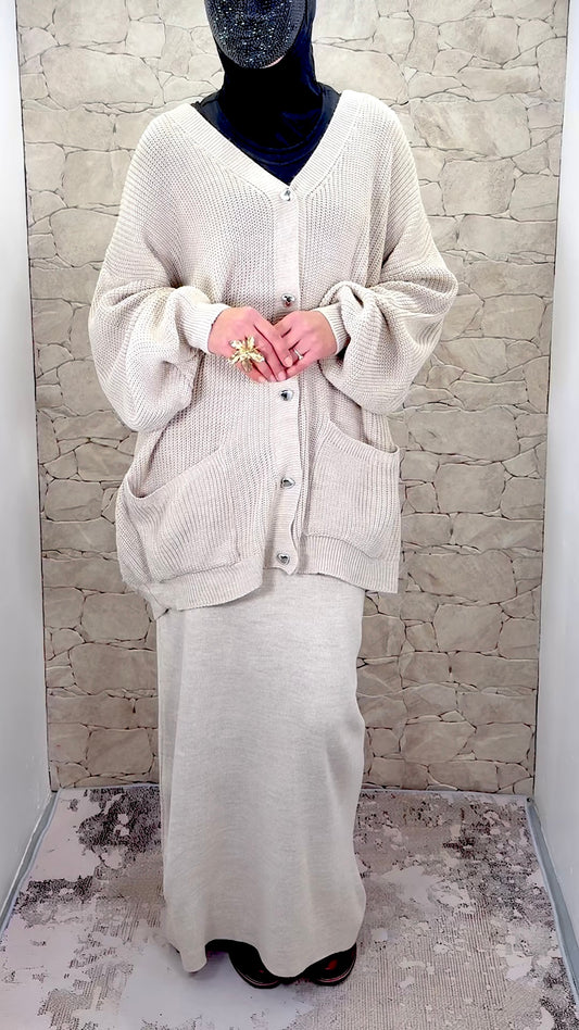 [Premium] Ensemble jupe en maille beige