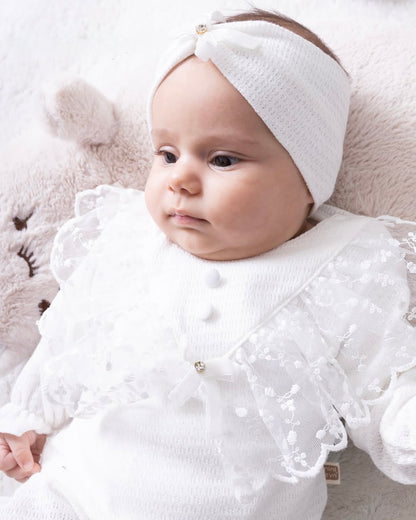 [Gamme Premium] Ensemble bébé fille 5 pièces – Blanc coton (0-3 mois)