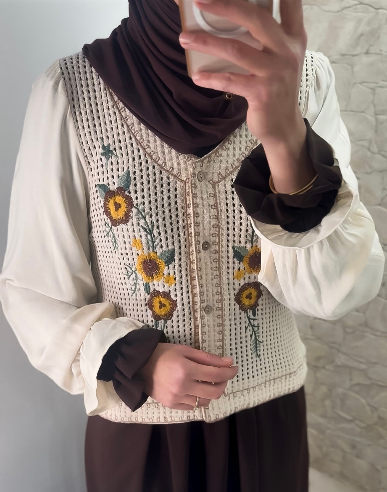 [Premium] chemise crème - manche ballon/fleur - brodée