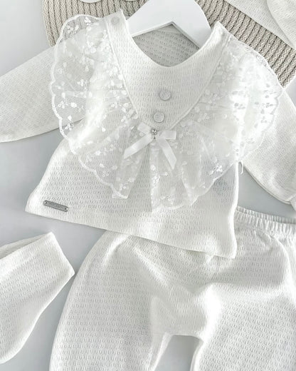 [Gamme Premium] Ensemble bébé fille 5 pièces – Blanc coton (0-3 mois)