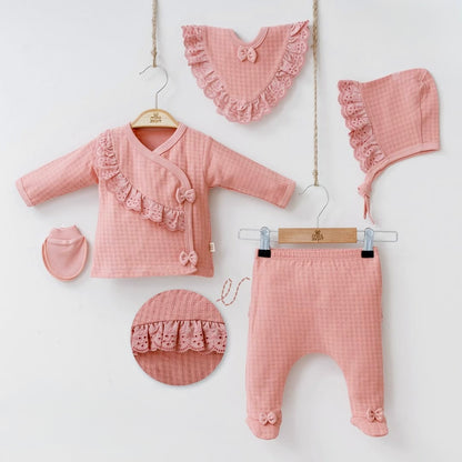 Ensemble naissance fille 5 pièces – Coton bio premium rose – 0 à 3 mois