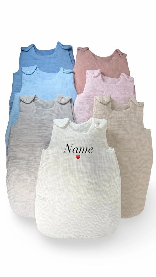 Gigoteuse personnalisée avec le prénom de bébé en coton-7 couleurs : bleu, rose, beige, blanc, gris, bleu jean, rose et terracota