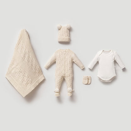 [Gamme Premium] Coffret naissance mixte tricot crème – 100% coton bio GOTS