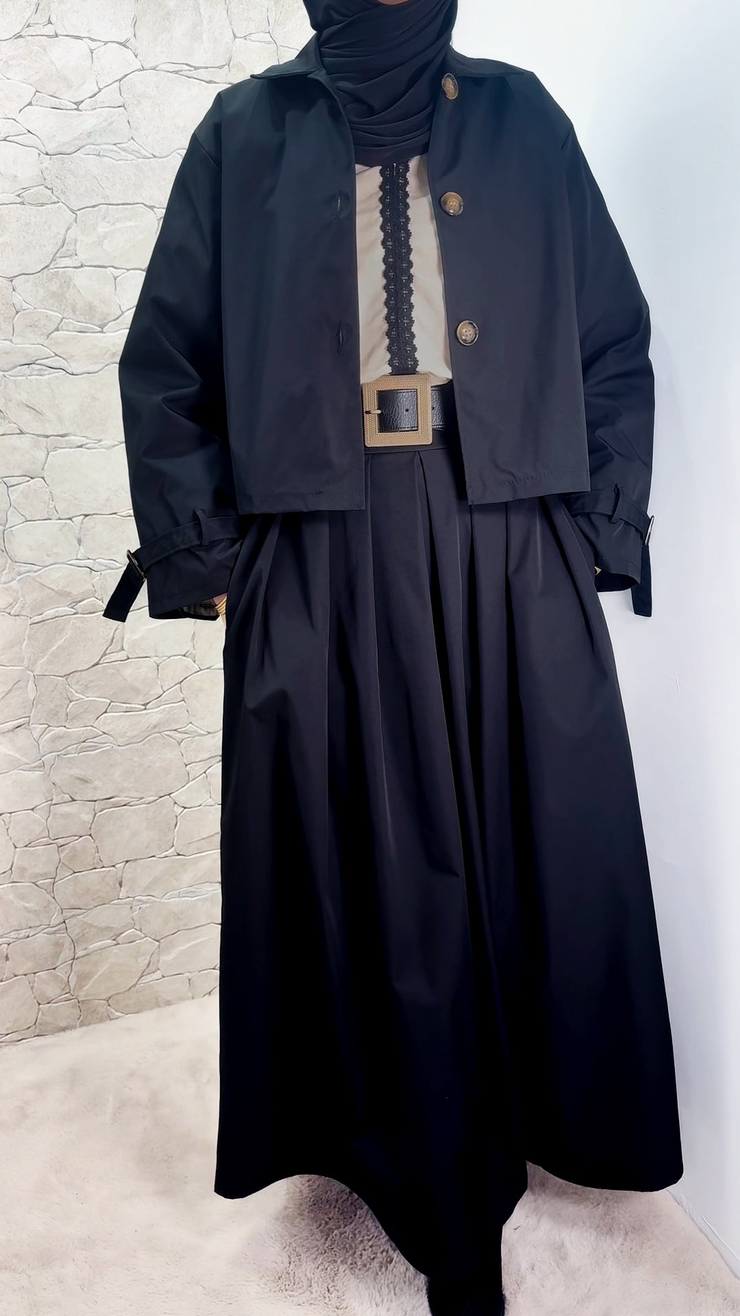 [Premium] Ensemble jupe - trench - noir